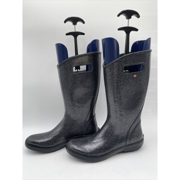 NWOB Bogs Women's Rainboot Glitter Print Waterproof Rain Boot, Black Size 10 - Picture 3 of 8